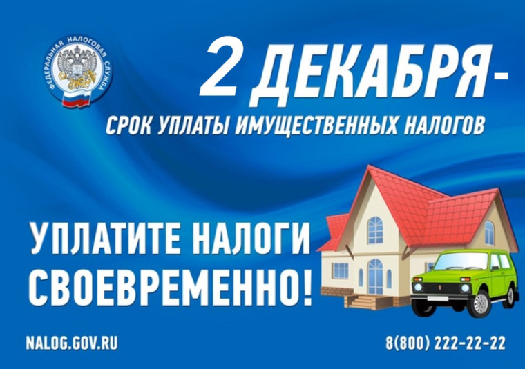02 декабря текущего года заканчивается срок уплаты имущественных налогов. 02 декабря текущего года заканчивается срок уплаты имущественных налогов.